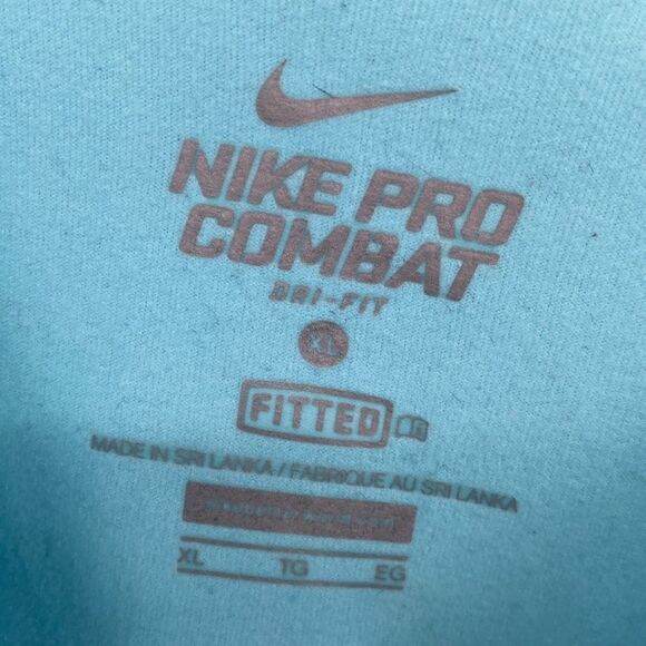 Nike Pro Combat Dri Fit Womens Fitted Long Sleeve Blue Fleece Lined Workout Top - Picture 5 of 9